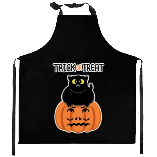 Trick or Treat Black lucky cat with sweetest eyes. Kitchen Aprons