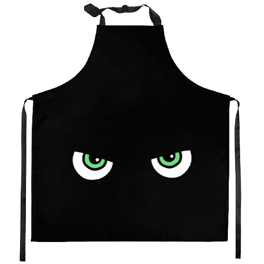 Black Cat Green Eyes | Halloween Cat Lovers Gift Kitchen Aprons