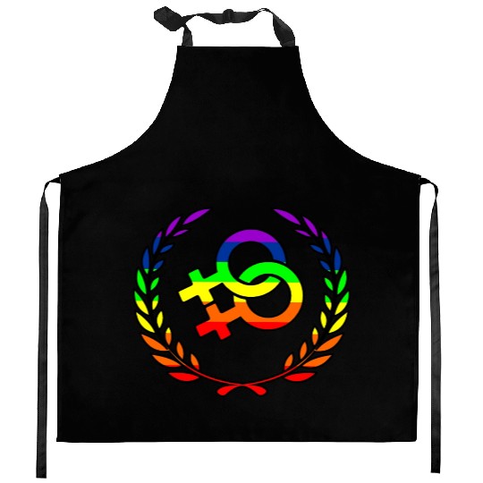 Rainbow lesbians pride logo laurel wreath Kitchen Aprons