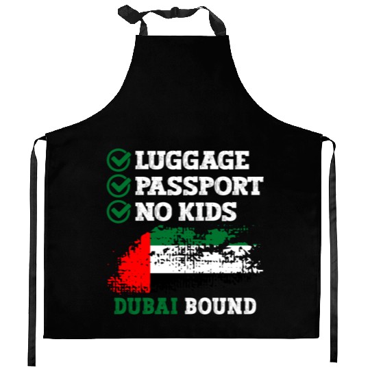 Luggage Passport No Kids Dubai Bound Vacation Kitchen Aprons