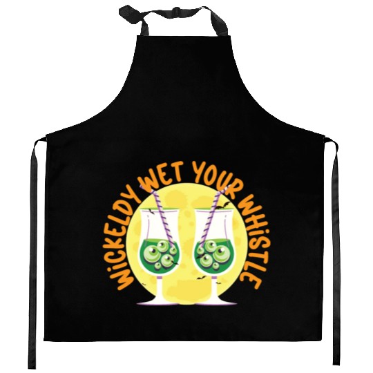 Wickedly Wet Your Whistle Bartender Halloween Kitchen Aprons