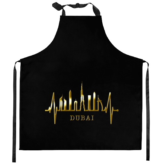 Dubai Skyline Heartbeat Burj Khalifa Silhouette Kitchen Aprons