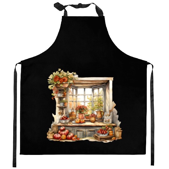 Vintage Wildflower Poster Green Botanical Wall Art Kitchen Aprons