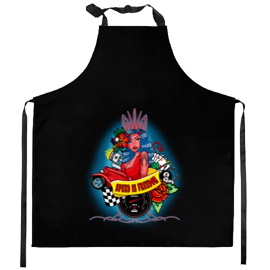 Pin up, Hot rod and Speedometer Kitchen Aprons