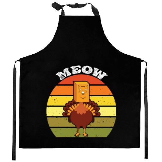 Thanksgiving Turkey Cat Meow Funny Kitchen Aprons