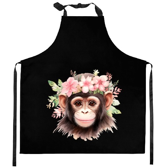 Monkey Chimpanzee Jungle Animal Boho Floral Ape Kitchen Aprons