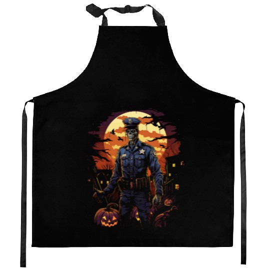 Creepy Zombie Cop Undead Police Halloween Officer Kitchen Aprons