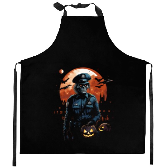 Creepy Zombie Cop Undead Police Halloween Officer Kitchen Aprons