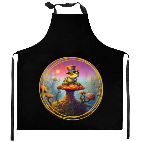 Psychedelic Frog with a Hat Kitchen Aprons