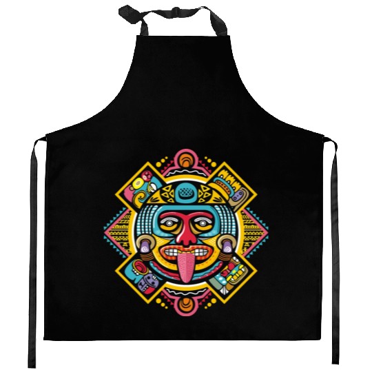 Colorful Aztec Illustration: Ethnic Ornament Kitchen Aprons