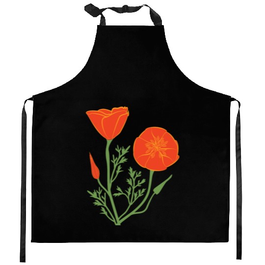 California Poppies on Clear Background Kitchen Aprons
