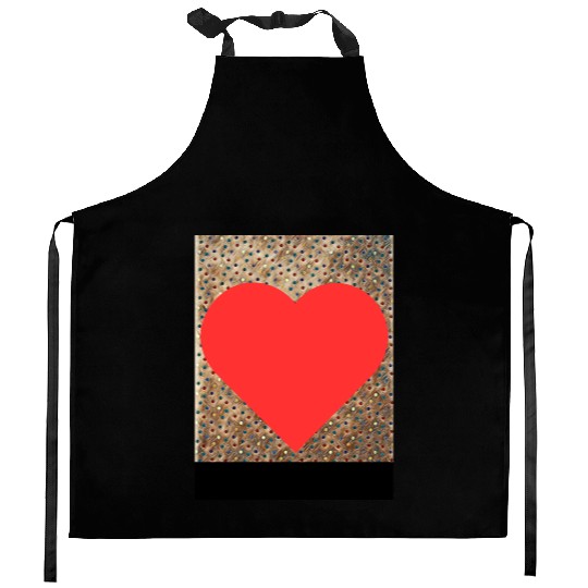 Romantic Red Love Heart on Brown Dotted Background Kitchen Aprons