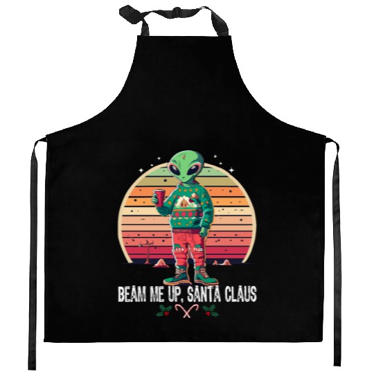 Beam Me Up Santa Claus Alien Christmas Ufo Coffee Kitchen Aprons
