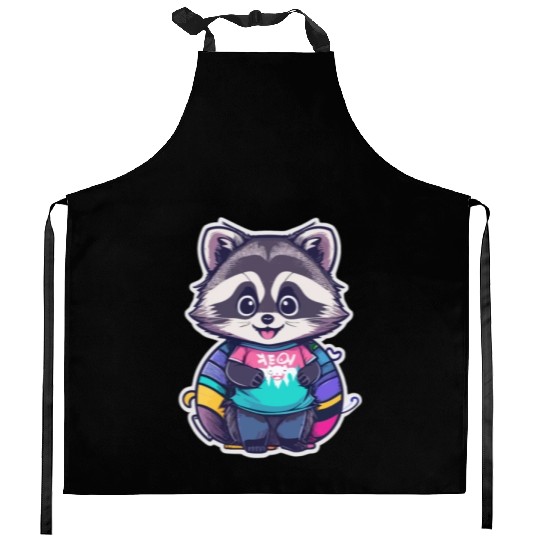 Kawai Happy Raccoon Kitchen Aprons