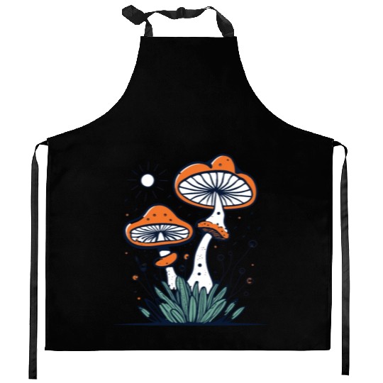 mushroom with Vintage Frog in Fall Woods Kitchen Aprons
