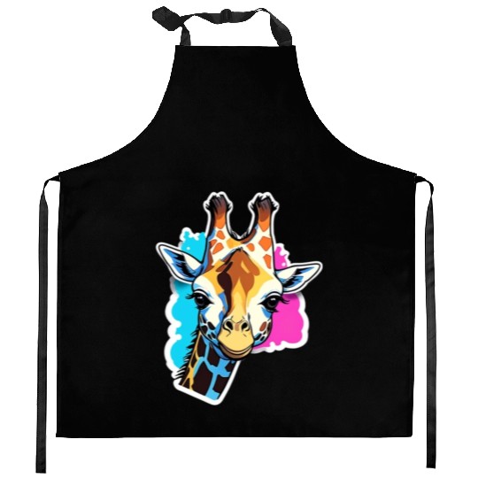 Giraffe Color Splash Giraffe Head Kitchen Aprons