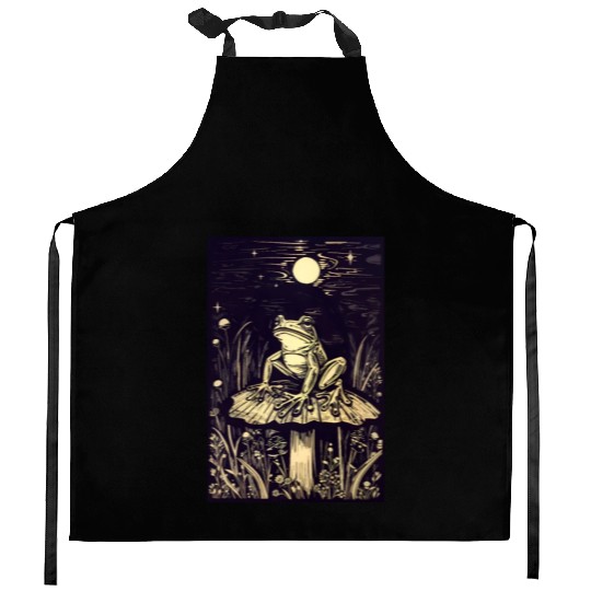 Starry night frog Kitchen Aprons