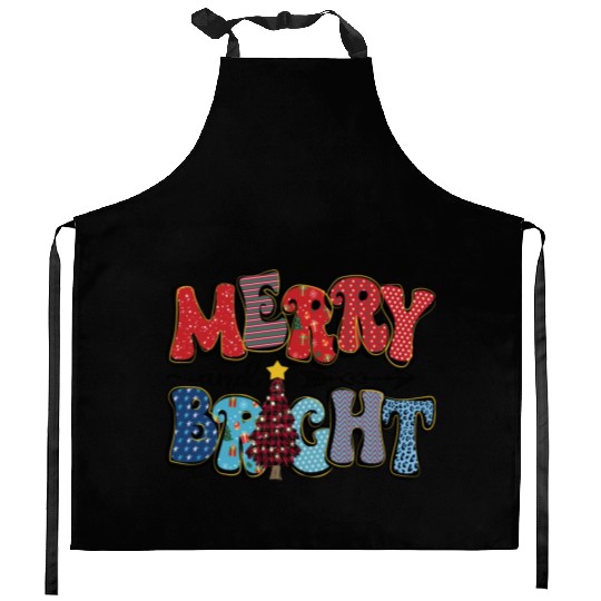 Merry and Bright Chistmas Tree Family Christmas Kitchen Aprons