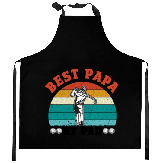Retro Best Papa By Par Fathers Day Golf Gift Kitchen Aprons