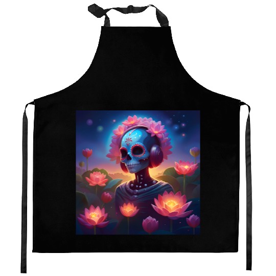 Sugar Skull Lotus Melody Medley Kitchen Aprons