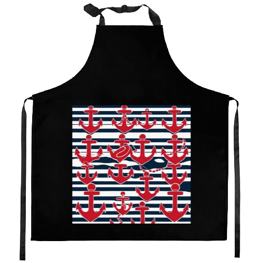 classic nautical horizontal white and navy blue Kitchen Aprons