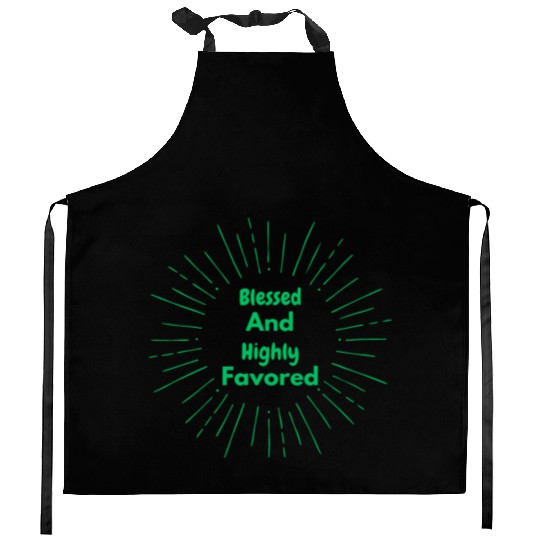 Blessed and Highly Favored Green Kitchen Aprons
