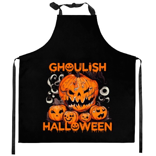 Ghoulish Halloween scary pumpkin outfit Kitchen Aprons