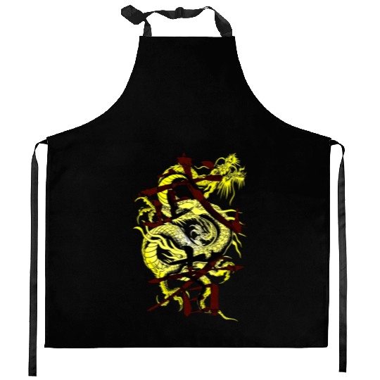Yellow Dragon Warrior Kitchen Aprons