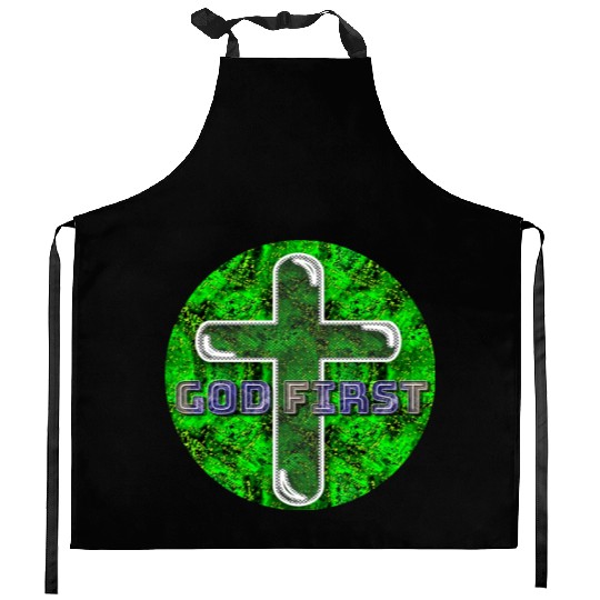 God First [2] Green Kitchen Aprons