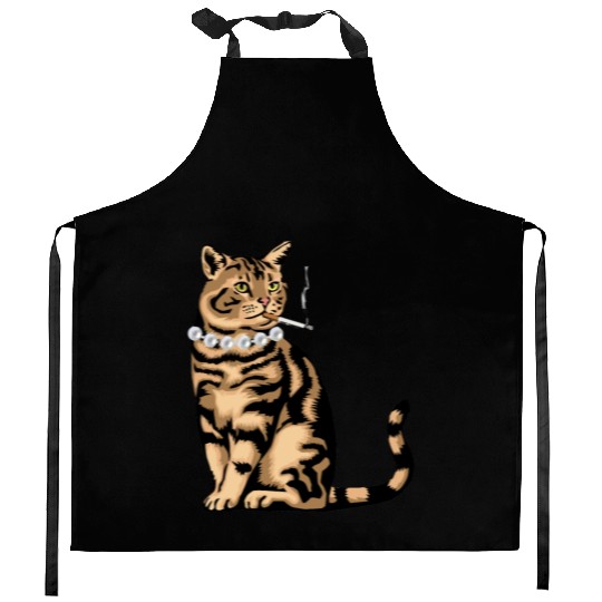 Cat Smoking Kitchen Aprons