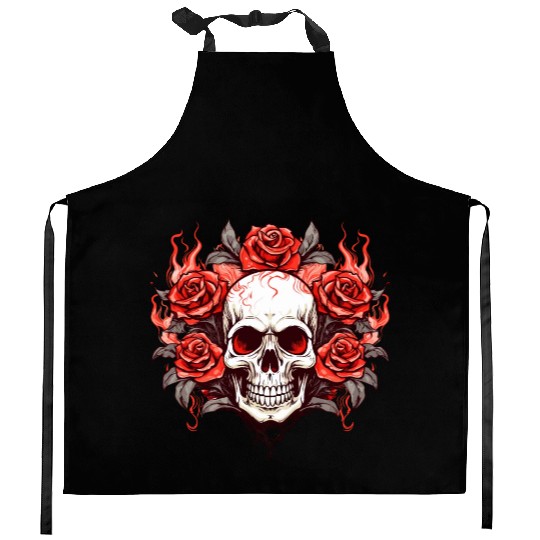 Halloween Roses and Skull Kitchen Aprons