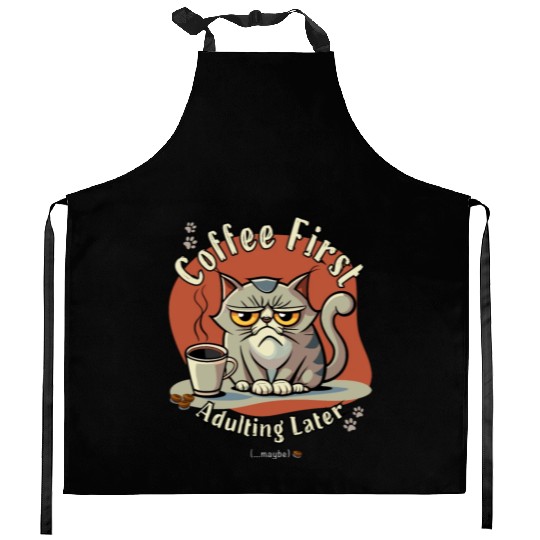Coffee First - Adulting Later (...maybe) Kitchen Aprons