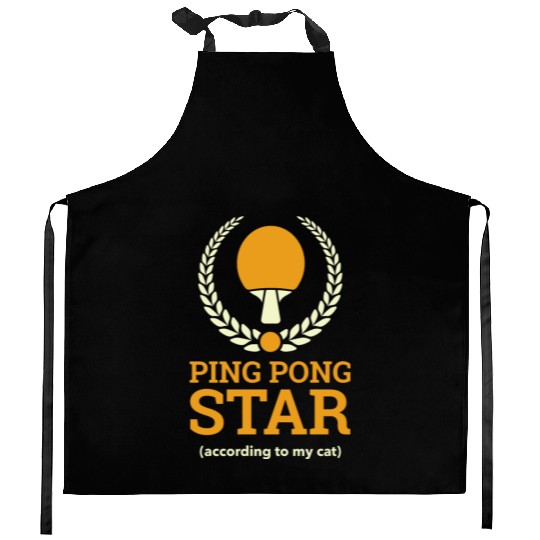 Ping Pong Star according to my cat Kitchen Aprons