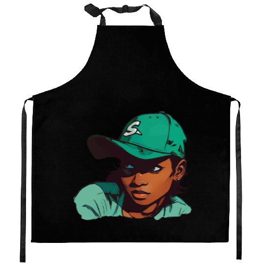 Light Skin Girl in Baseball Hat Kitchen Aprons