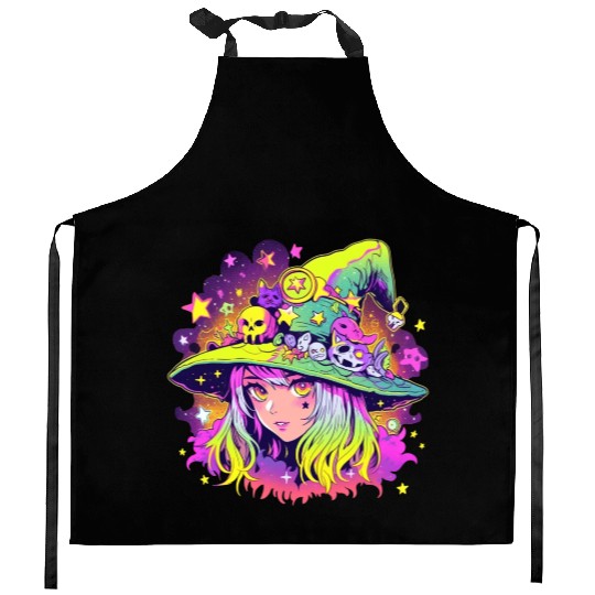 Cute Neon Witch Kitchen Aprons