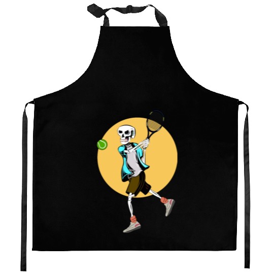 Skeleton Playing Tennis Kitchen Aprons