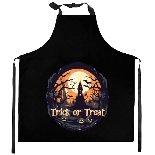 Halloween trick or treat Kitchen Aprons