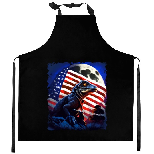 America lizard under Moon with American Flag Kitchen Aprons