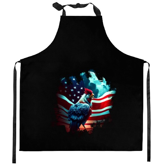 America chicken under Moon with American Flag Kitchen Aprons