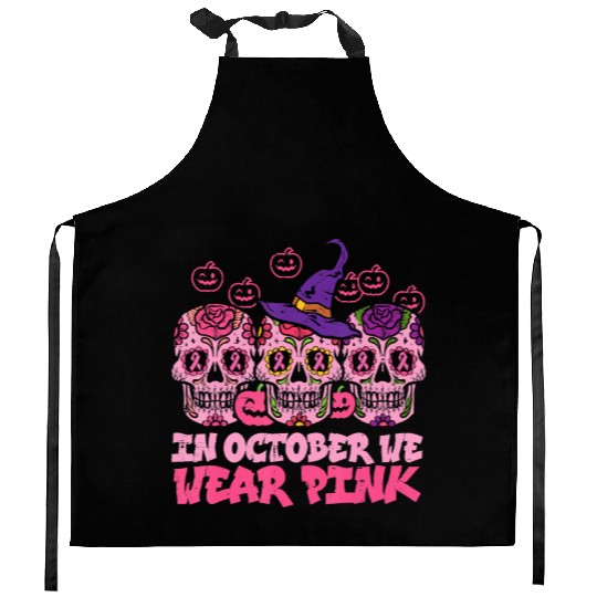 We Wear Pink Sugar Skull Halloween Breast Cancer Kitchen Aprons