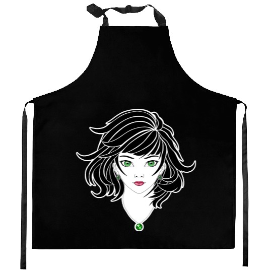 Gothic anime girl with pretty jewelry Kitchen Aprons