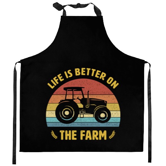 Life is better on the Farm Tractor Farmer Design Kitchen Aprons
