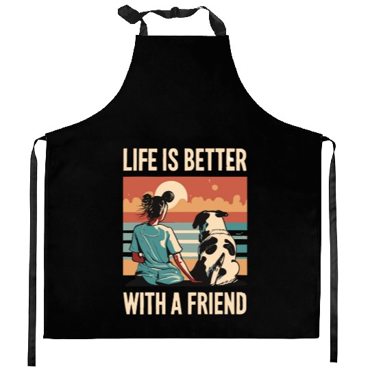 Life Is Better With A Friend Golden Retriever Cute Kitchen Aprons