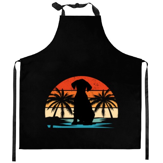 Dachshund retro vintage dog beach sunset tree Kitchen Aprons