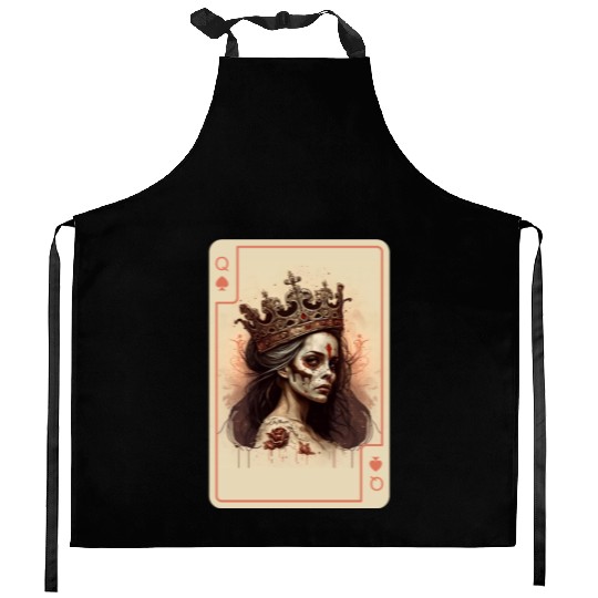 Poker Cards Queen of Spades Creepy Gothic Kitchen Aprons