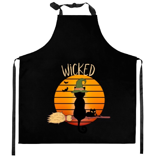 Wicked Cat Witch Funny Halloween Witch Kitchen Aprons