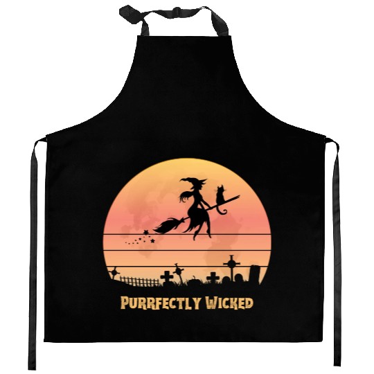 Wicked Cat Witch Funny Halloween Witch Kitchen Aprons