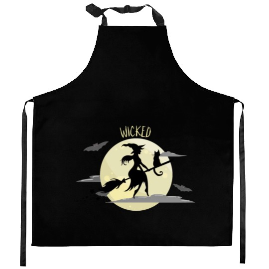 Wicked Cat Witch Funny Halloween Witch Kitchen Aprons