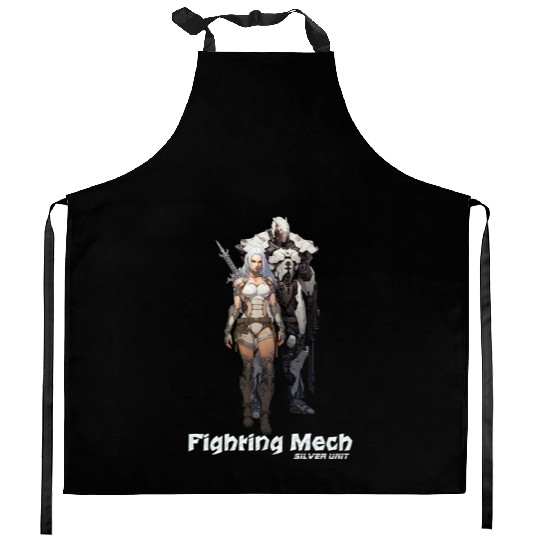 Fighting Mech (Silver Unit) Kitchen Aprons