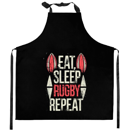 Eat Sleep Rugby Repeat Sports Typography Kitchen Aprons